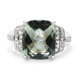 4.33 Carat Genuine Green Amethyst & White Topaz .925 Sterling Silver Ring