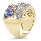 14K Yellow Gold Plated 3.05 Carat Genuine Tanzanite & White Topaz .925 Sterling Silver Ring