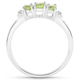 0.92 Carat Genuine Peridot and White Diamond .925 Sterling Silver Ring