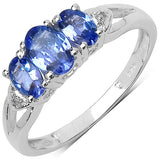 0.95 Carat Genuine Tanzanite & White Topaz .925 Sterling Silver Ring