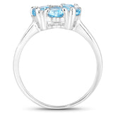 1.45 Carat Genuine Swiss Blue Topaz & White Topaz .925 Sterling Silver Ring