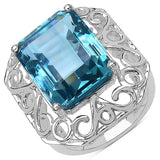 14.45 Carat Genuine Green Topaz .925 Sterling Silver Ring