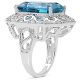 14.45 Carat Genuine Green Topaz .925 Sterling Silver Ring