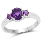 1.00 Carat Genuine Amethyst .925 Sterling Silver Ring