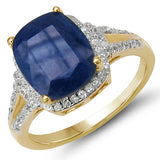 14K Yellow Gold Plate 3.82 Carat Genuine Glass Filled Sapphire & White Topaz .925 Silver Ring