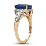 14K Yellow Gold Plate 3.82 Carat Genuine Glass Filled Sapphire & White Topaz .925 Silver Ring