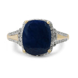 14K Yellow Gold Plate 3.82 Carat Genuine Glass Filled Sapphire & White Topaz .925 Silver Ring