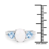 2.10 Carat Genuine Blue Topaz and Opal .925 Sterling Silver Ring