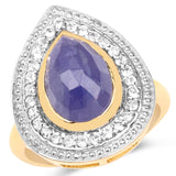 14K Yellow Gold Plated 4.81 Carat Genuine Tanzanite and White Topaz .925 Sterling Silver Ring