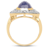 14K Yellow Gold Plated 4.81 Carat Genuine Tanzanite and White Topaz .925 Sterling Silver Ring