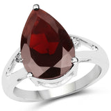 5.61 Carat Genuine Garnet and White Diamond .925 Sterling Silver Ring