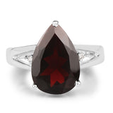 5.61 Carat Genuine Garnet and White Diamond .925 Sterling Silver Ring