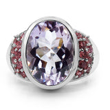 6.90 Carat Genuine Pink Amethyst & Rhodolite .925 Sterling Silver Ring
