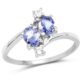 0.76 Carat Genuine Tanzanite and White Sapphire .925 Sterling Silver Ring
