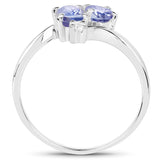 0.76 Carat Genuine Tanzanite and White Sapphire .925 Sterling Silver Ring