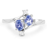 0.76 Carat Genuine Tanzanite and White Sapphire .925 Sterling Silver Ring