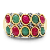 14K Yellow Gold Plated 2.72 Carat Genuine Emerald, Ruby & White Topaz .925 Sterling Silver Ring