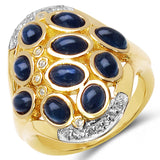 14K Yellow Gold Plated 3.86 Carat Genuine Sapphire & White Topaz .925 Sterling Silver Ring