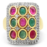 14K Yellow Gold Plated 2.79 Carat Genuine Emerald, Ruby & White Topaz .925 Sterling Silver Ring