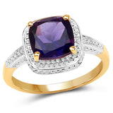 14K Yellow Gold Plated 1.80 Carat Genuine Amethyst .925 Sterling Silver Ring