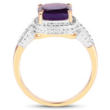 14K Yellow Gold Plated 1.80 Carat Genuine Amethyst .925 Sterling Silver Ring