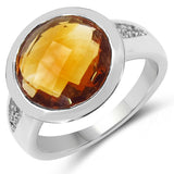 8.36 Carat Genuine Citrine & White Topaz .925 Sterling Silver Ring