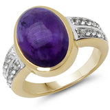 14K Yellow Gold Plated 6.49 Carat Genuine Amethyst & White Topaz .925 Sterling Silver Ring