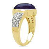 14K Yellow Gold Plated 6.49 Carat Genuine Amethyst & White Topaz .925 Sterling Silver Ring