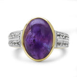 14K Yellow Gold Plated 6.49 Carat Genuine Amethyst & White Topaz .925 Sterling Silver Ring