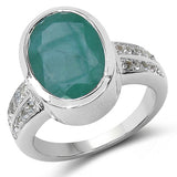 6.59 Carat Genuine Emerald & White Topaz .925 Sterling Silver Ring