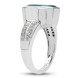 6.59 Carat Genuine Emerald & White Topaz .925 Sterling Silver Ring