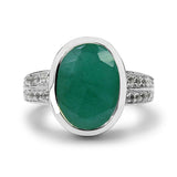 6.59 Carat Genuine Emerald & White Topaz .925 Sterling Silver Ring