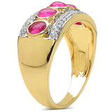 14K Yellow Gold Plated 1.81 Carat Genuine Ruby & White Topaz .925 Sterling Silver Ring