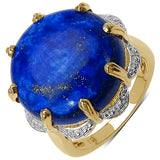 14K Yellow Gold Plated 21.78 Carat Genuine Lapis .925 Sterling Silver Ring