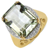 14K Yellow Gold Plated 11.59 Carat Genuine Green Amethyst & White Topaz .925 Sterling Silver Ring