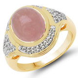 14K Rose Gold Plated 4.36 Carat Genuine Morganite & White Topaz .925 Sterling Silver Ring