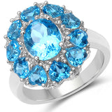 6.20 Carat Genuine Blue Topaz & White Topaz .925 Sterling Silver Ring