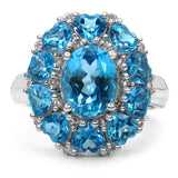 6.20 Carat Genuine Blue Topaz & White Topaz .925 Sterling Silver Ring