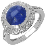 4.40 Carat Genuine Tanzanite & White Topaz .925 Sterling Silver Ring