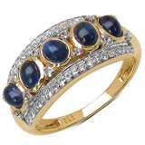 14K Yellow Gold Plated 1.96 Carat Genuine Blue Sapphire .925 Sterling Silver Ring