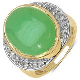 14K Yellow Gold Plated 11.33 Carat Genuine Prehnite & White Topaz .925 Sterling Silver Ring