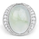 11.50 Carat Genuine Prehnite And White Topaz .925 Sterling Silver Ring