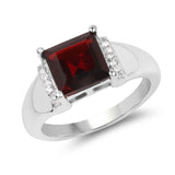 2.90 ct. Genuine Garnet & White Topaz .925 Sterling Silver Ring