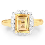 14K Yellow Gold Plated 2.29 Carat Genuine Golden Citrine and White Topaz .925 Sterling Silver Ring