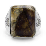 13.94 Carat Genuine Labradorite & White Topaz .925 Sterling Silver Ring