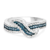 0.48 Carat Genuine Blue Diamond & White Diamond .925 Sterling Silver Ring