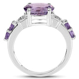 2.58 Carat Genuine Amethyst and White Diamond .925 Sterling Silver Ring