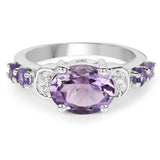2.58 Carat Genuine Amethyst and White Diamond .925 Sterling Silver Ring