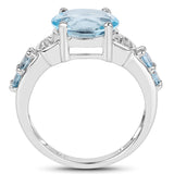 3.06 Carat Genuine Blue Topaz and White Diamond .925 Sterling Silver Ring