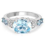 3.06 Carat Genuine Blue Topaz and White Diamond .925 Sterling Silver Ring